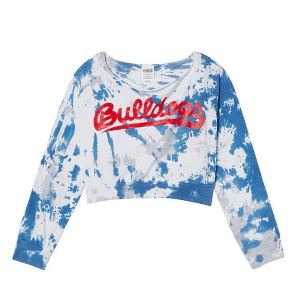 Pink Victoria’s Secret College Collect. Fresno Bulldogs Tie-Dye Cropped Pullover